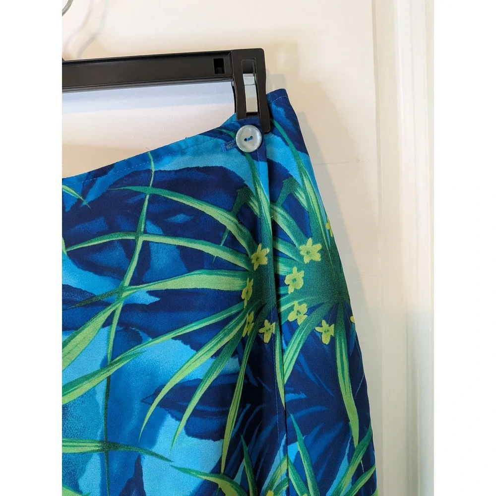 Ellen Figg Vintage Tropical Floral Midi Skirt Blue Green Hibiscus Made in USA 12